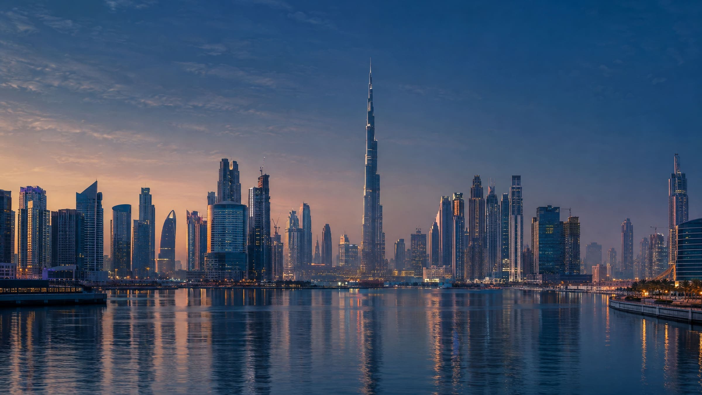 Dubai's towers rising through soft morning haze