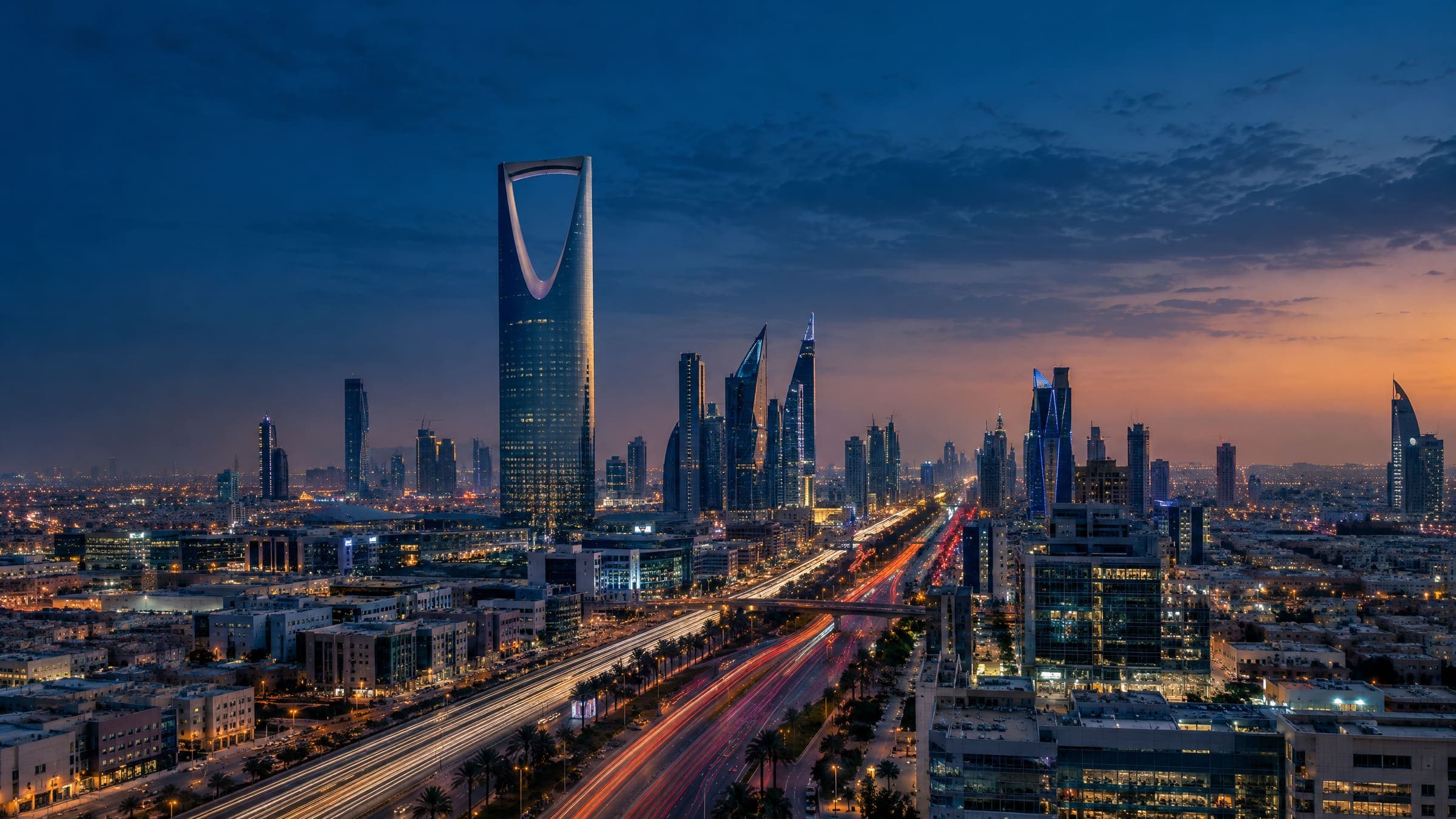 Riyadh's city towers at dusk under a clear sky