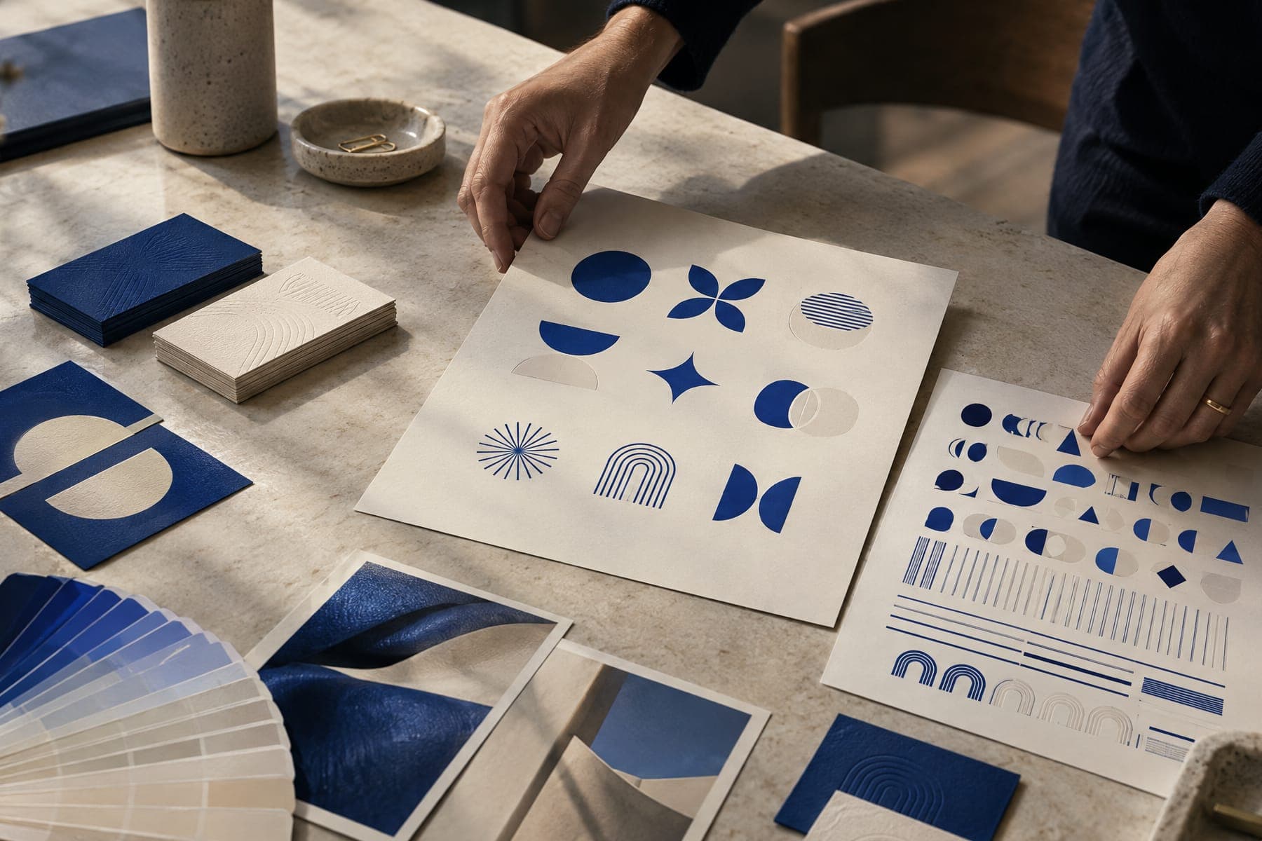 Arabic and Latin letterforms sketched side by side on paper, a bilingual wordmark being drawn as a pair